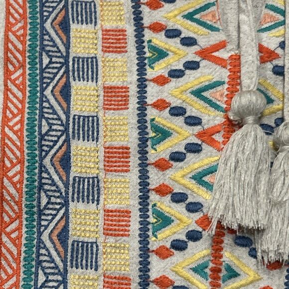 Savanna Jane Top Womens Large Embroidered Blouse Boho Tassels Linen Blend Beige - Picture 4 of 7